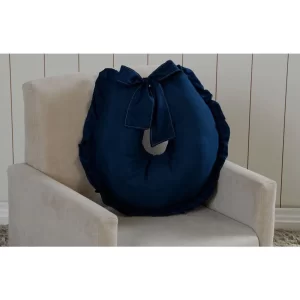 Almofada Amamentação Travesseiro Para Amamentar Bebê Azul Marinho Lisa com Babado e Zíper
