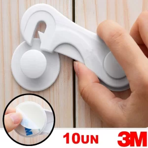 10 Trava De Gaveta Armário Porta Segurança Proteção Bebe Kit Trava Protetor Bebe Criança Adesivo 3M