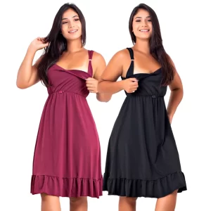 Kit 2 Camisolas de Amamentação Microfibra e Renda Mamãe e Bebê | 184