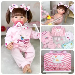 Boneca Reborn Bebe Silicone Realista Menina + Itens e Bolsa