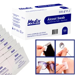 Álcool Swab Isopropílico Lenço Umedecido p/ Assepsia 100u Medix Lenc¸o Umedecido Sachê Asséptico
