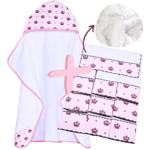 Kit Toalha de Banho Bebe Dupla Camada + 6 Toalhas de Ombro para Bebê 100% Algodão Estampada