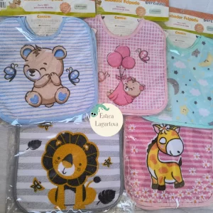 Babador Bebe kit com 6 forro Impermeável PVC Tecido 100% Algodão Felpudo