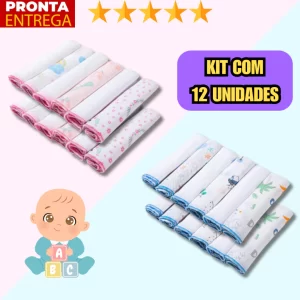 12 Unidades Pano de Boca Bebe Fralda de Boca Babete 100% Algodão 30cm x 30cm
