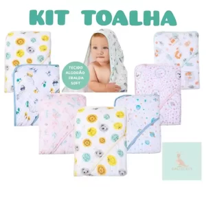 Kit com 2 Toalhas De Banho Bebê com Capuz Fralda Soft 80 x 80cm