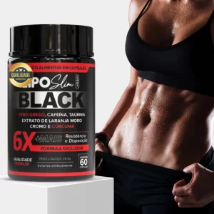 Black 6X mas Energia e disposição com Feno Grego, Cafeína, Turina, Cromo, Curcuma Laranja M