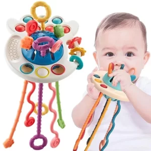 MEDOOSI Brinquedo Montessori Tátil para Bebês de Polvo Puxável Interativo Sonoro Mastigável Desenvolvimento Sensorial