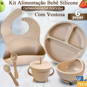 Kit Prato Infantil Menina e Menino Silicone com Divisória e Ventosa 4 Meses a 6 Anos Kit Alimentação Bebê 4 ou 6 Peças
