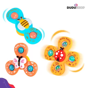 Kit 3 Brinquedo Infantil Chocalho Giratório Spinner Com Ventosa Brinquedos para bebê Banho