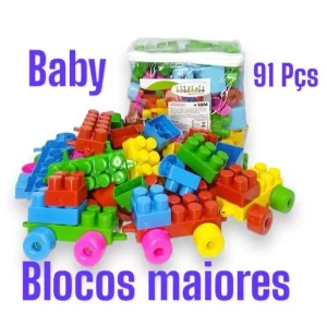 kit 91 Blocos de montar, Bloquinhos Baby Bebe Peças Maiores, Encaixar, Juntar, Aprender, Desenvolver, coordenação motora