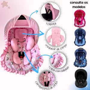 Kit 5 peças para bebê conforto Capa Protetor Cinto Capota Redutor 0-13 kg Galzerano Cosco Burigotto