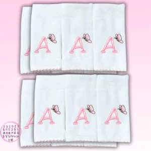 Kit 10 Boca Fralda Personalizado Com Inicial Do Nome Do Bebe Menino Menina Hipoalergênico Bordado