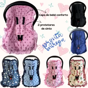 Kit 3 peças para bebê conforto menino menina capa + protetores de cinto tamanho universal até 13 kg