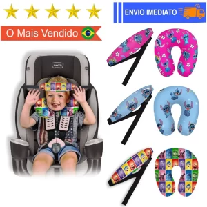 Kit Almofada de pescoço + Faixa Apoio Suporte Cabeça de Bebê Cadeirinha Carro