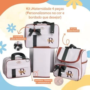 Bolsa Maternidade Com 4 Peças Personalizado / Coleção Pequeno Sonhos, Estação Mamãe e Bebê.