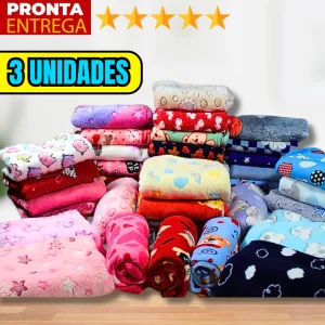 Kit 3 Unidades Manta Soft Microfibra Para Bebê Infantil Inverno Estampada 100cm x 80cm