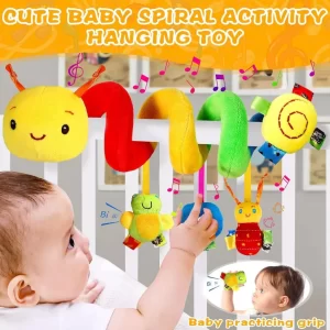 Brinquedo para carrinho de bebe Espiral Lagarta de pelúcia  Berço Brinquedos Sensorial 0-3 Anos  Chocalho  Brinquedo Str