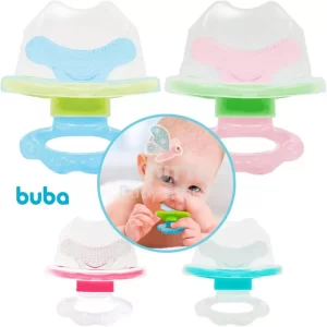 Mordedor Massageador Gengiva Buba Dente Bebê Silicone Macio com Tampa
