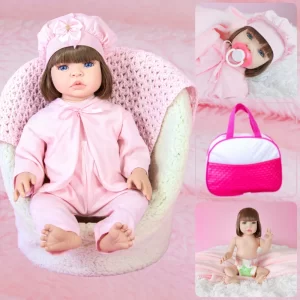 Bebê Reborn Boneca Realista Promoção 100% Vinil Siliconado Morena Rosa Kit Bolsa Maternidade
