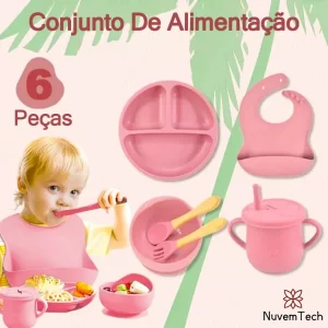 Kit Talheres De Silicone Para Bebês Conjunto De Alimentação Com Ventosa Kit Prato 4Peças 6 Peças