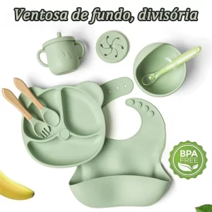 Kit Prato Infantil Silicone Com Ventosa E Divisórias 4 Meses a 6 Anos Alimentação Bebê 4/6 Peças