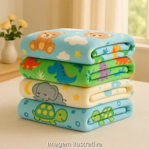 3 Manta Cobertor de Bebe Estampada 1,00 x 0,80m Menina e Menino Cobertinha de Berço
