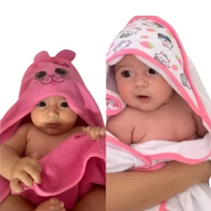 Kit 2 unidades - Toalhas com Capuz e orelhinha infantil para bebê recém nascido tecido felpudo