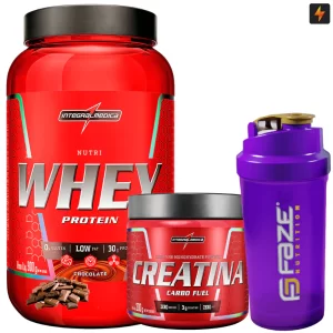 Kit Nutri Whey Pote 900g + Creatina CarboFuel 300g + Coqueteleira