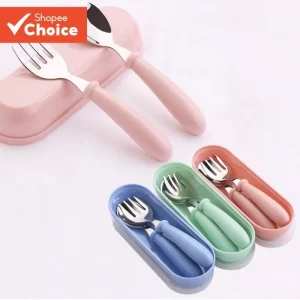 3pcs Colheres de Garfo Portáteis para Crianças Aço Inoxidável Alimentação de Bebês