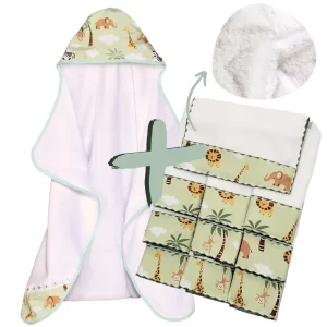 Toalha de Banho Bebe Dupla Camada + 6 Toalhas de Ombro para Bebê 100% Algodão Estampada