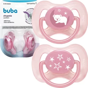 Kit 2 Chupetas Silicone Confort Ultra Soft 0-18 Meses Tamanho 1 e 2 Recém Nascido Bebe Rosa Buba