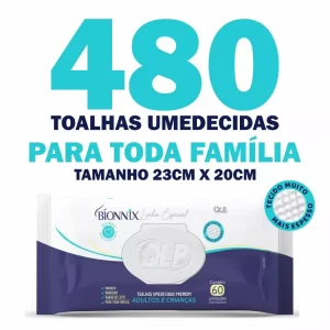 Kit com 8 pacotes de toalhas umedecidas adulto  Bionnix