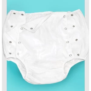 Calça Plástica Adulto Luxo Com Botão Senior Care Geriatrica Branca Impermeavel 02622