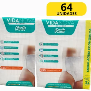 KIT 2 Pcts Fralda Calça Geriatrica Pants VidaNova G/XG PACOTÃO 64total Incontinecia Moderada Intensa