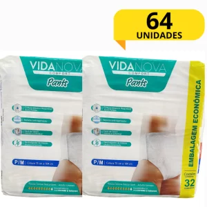 KIT 2 Pcts Fralda Calça Geriatrica Pants Vida Nova P/M G/XG PACOTÃO 64total Incontinecia Moderada Intensa