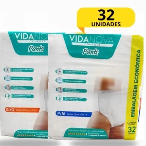 Fralda Calça Geriatrica Pants Vida Nova P/M  G/XG PACOTÃO 32 UNIDADES Incontinecia Moderada /Intensa