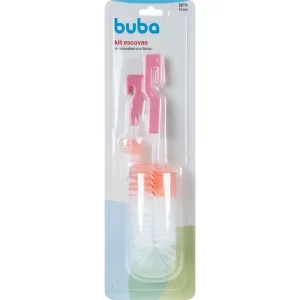 Kit Escovas Para Limpeza De Mamadeira E Bico Rosa 5413 Buba