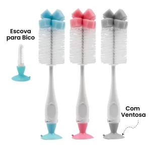 Escova para Lavar Mamadeira e Bico com Ventosa Bebê Limpeza Esponja Buba