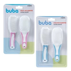 Escova E Pente De Bebe Original buba Cerdas Macia Rosa e Azul