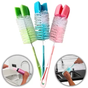 Kit Com 1 ou 2 Escova Para Lavar Mamadeira Garrafa Copo Reforçada Prática C/ Esponja 28 cm