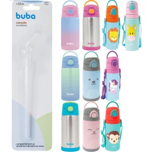 Canudo Reposição para garrafa buba original, kit escova para canudo buba original