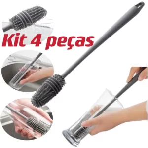 kit 4 peças Escova De Lavar Garrafa Mamadeira Copo Taça Silicone