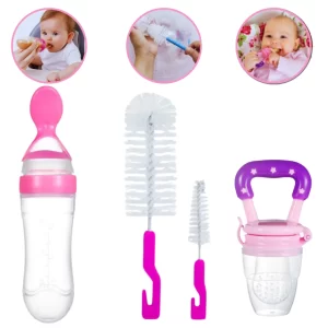Kit Escova De Mamadeira Colher Dosadora Chupeta Alimentadora