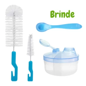 Kit Porta Leite em Pó + Escova de Mamadeira + Colher c/ Ponta de Silicone