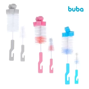 Kit Escova limpar mamadeira e bico buba menina menino