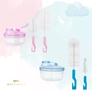 Kit 2 Escovas Limpeza Mamadeira com Porta Leite em Pó Para Bebê 150ml