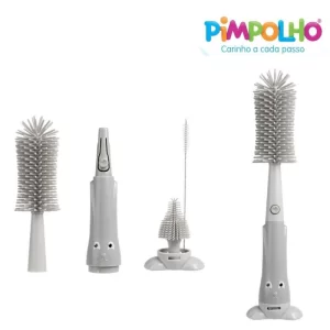 Kit Higienizador escova Silicone para Mamadeiras, Bicos e Canudos Cinza - Pimpolho