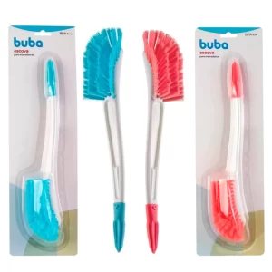Escova Resistente De Lavar Mamadeira Com Limpador De Bico Buba Rosa ou Azul