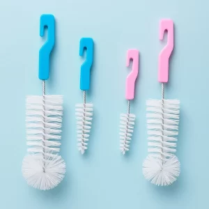 Kit Escova de Mamadeira e Bico – Cerdas Resistentes, Cabo Azul ou Rosa, Ideal para Higiene de Bebê