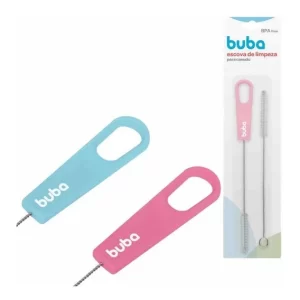 Escova Limpa Canudo Limpeza Garrafinha Azul e Rosa Buba